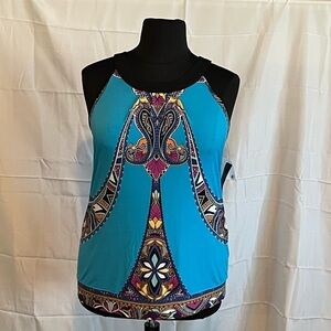Nicole Miller Blue Graphic Sleeveless Tank Top